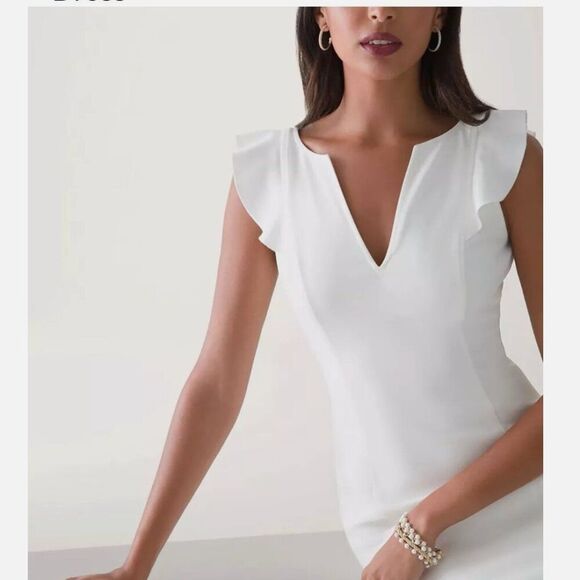 White House Black Market Ruffle-Shoulder Sheath Dress size 6 Flutter Sleeve - Picture 1 of 9